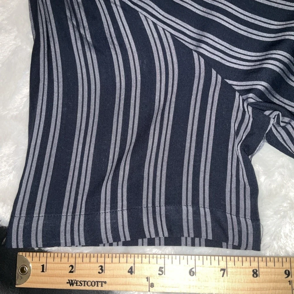 Von Dutch Men's Striped Button Up Shirt‎ Blue Gray Logo Patch Y2K Style Casual
